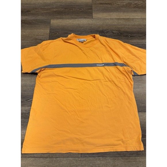 Y2K Silver Tag Nike Men's XL Orange Tee Shirt Striped Swoosh Double Side Gray - Picture 1 of 6